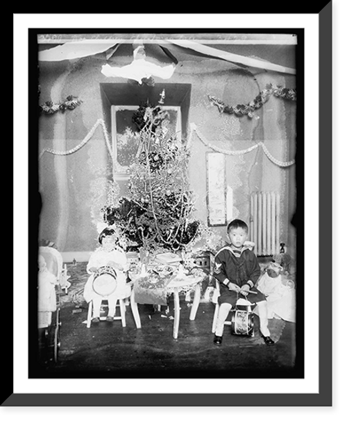 Historic Framed Print, Koo children, Christmas tree, [1919],  17-7/8" x 21-7/8"