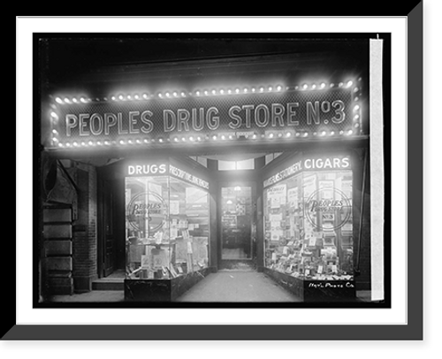 Historic Framed Print, Peoples Drug Store, 14th & U, [Washington, D.C.], night,  17-7/8" x 21-7/8"