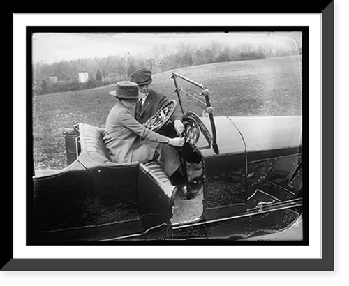 Historic Framed Print, [Woman instructed in driving automobile],  17-7/8" x 21-7/8"