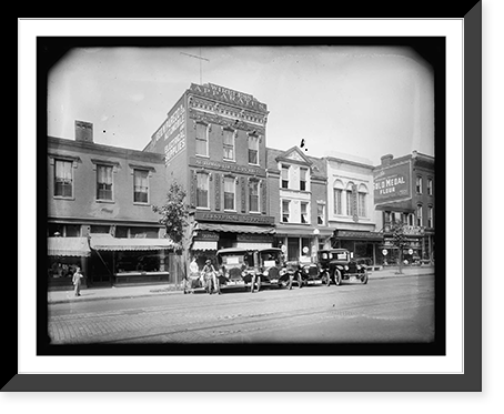 Cars parked outside electrical and atuo supply shops, Antique Poster