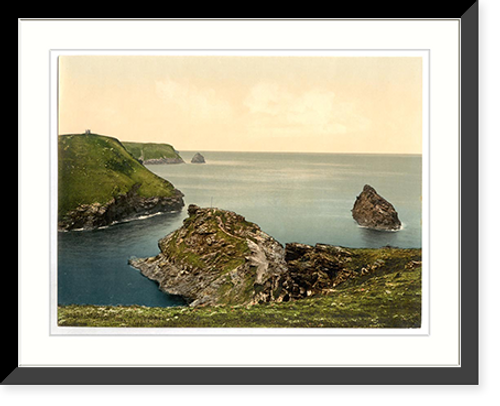 Historic Framed Print, Boscastle view of coast from coast guards station Cornwall England,  17-7/8" x 21-7/8"