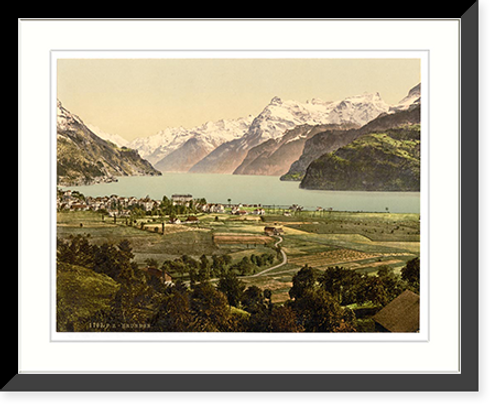 Historic Framed Print, Brunnen and the Alps Lake Lucerne Switzerland,  17-7/8" x 21-7/8"