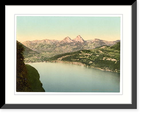 Historic Framed Print, Brunnen and the Axenstein Lake Lucerne Switzerland,  17-7/8" x 21-7/8"