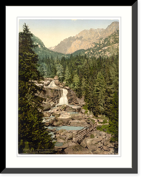 Historic Framed Print, Great Kohlbach Middle Waterfall Tatra Austro-Hungary,  17-7/8" x 21-7/8"
