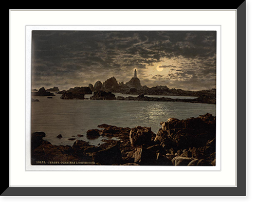 Historic Framed Print, Jersey Corbiere Lighthouse by moonlight Channel Islands England,  17-7/8" x 21-7/8"