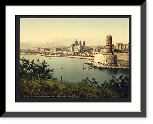 Historic Framed Print, The lighthouse and cathedral Marseilles France,  17-7/8" x 21-7/8"