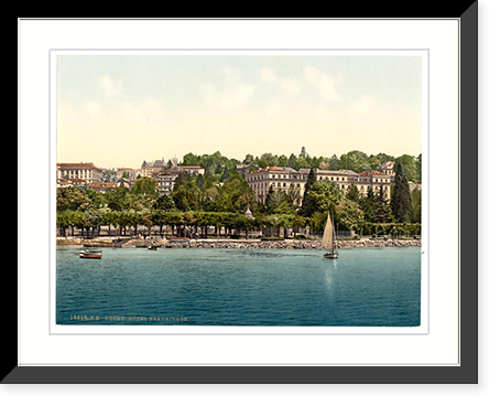 Historic Framed Print, Ouchy Hotel Beaurivage Geneva Lake Switzerland,  17-7/8" x 21-7/8"