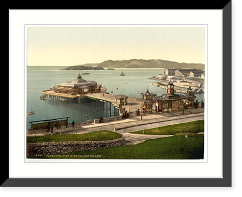 Historic Framed Print, The Pier with Drakes Island Plymouth England,  17-7/8" x 21-7/8"