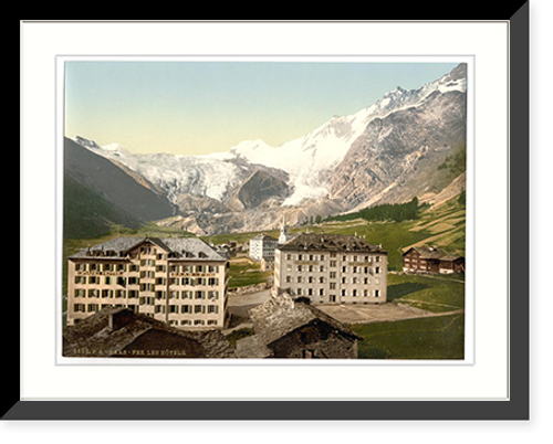 Historic Framed Print, Saas Fee the hotels Valais Alps of Switzerland,  17-7/8" x 21-7/8"