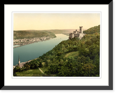 Historic Framed Print, Stolzenfels Castle and Oberlahnstein the Rhine Germany,  17-7/8" x 21-7/8"