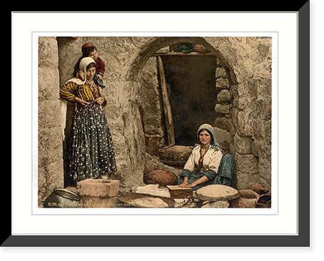 Historic Framed Print, Syrian peasant making bread Holy Land,  17-7/8" x 21-7/8"