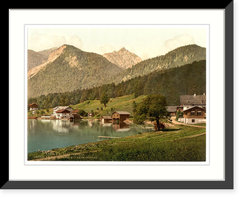 Historic Framed Print, Urfeld on Walchensee wtih Herzogstand Upper Bavaria Germany,  17-7/8" x 21-7/8"