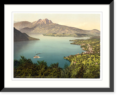 Historic Framed Print, Urnersee and Pilatus Lake Lucerne Switzerland,  17-7/8" x 21-7/8"