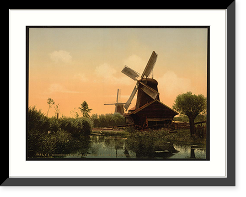 Historic Framed Print, Windmills on the Noordendijk Dordrecht Holland,  17-7/8" x 21-7/8"