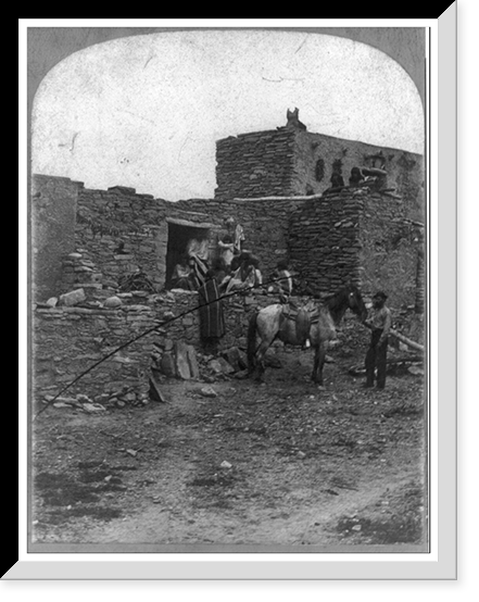 Historic Framed Print, Views in the ca&ntilde;ons of the Colorado River and among the Aztec cities of Arizona. Our brown stone front at Oribay [i.e. Oraibi],  17-7/8" x 21-7/8"
