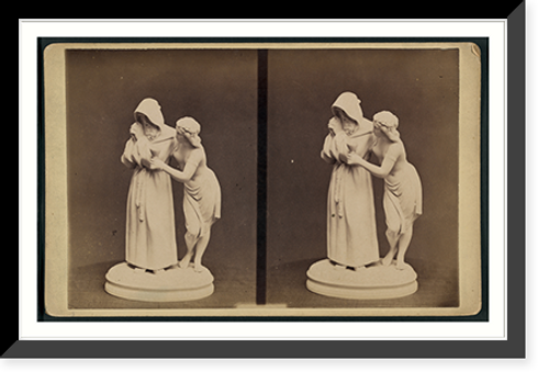 Historic Framed Print, [Sculpture by an unknown artist of a bare-breasted woman offering a drink to a monk],  17-7/8" x 21-7/8"