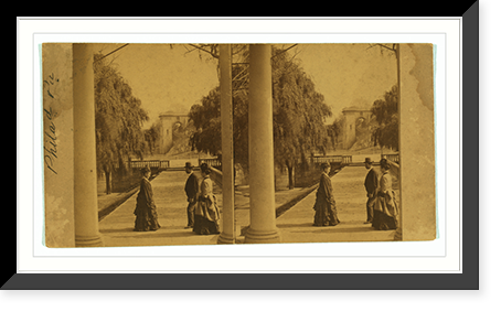 Historic Framed Print, [Fairmount Park Philadelphia with well-dressed people promenading on a terrace],  17-7/8" x 21-7/8"