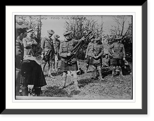 Historic Framed Print, Black Watch .  firing rifle grenade,  17-7/8" x 21-7/8"