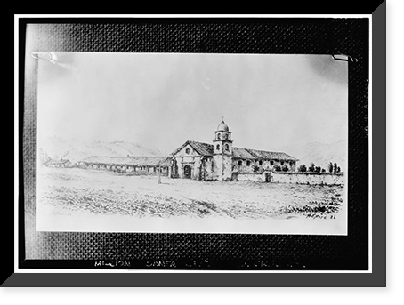 Historic Framed Print, Mission Santa Cruz, Emmet & School Streets, Santa Cruz, Santa Cruz County, CA - 6,  17-7/8" x 21-7/8"
