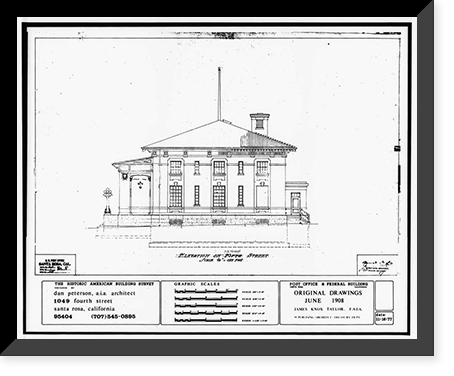 Santa Rosa Post Office & Federal Building, 401 Fifth Street (moved to Seventh Street), Santa Rosa, Sonoma County, CA - 11, Antique Print