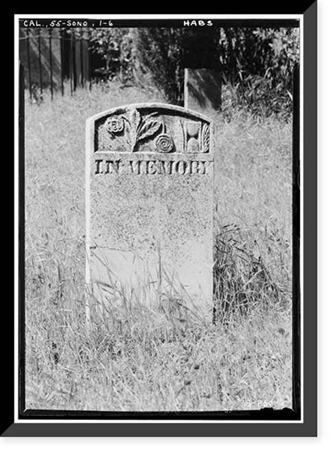 Historic Framed Print, Grave Stones, Jewish Cemetery, Yaney Avenue, Sonora, Tuolumne County, CA - 6,  17-7/8" x 21-7/8"