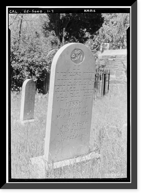 Historic Framed Print, Grave Stones, Jewish Cemetery, Yaney Avenue, Sonora, Tuolumne County, CA - 7,  17-7/8" x 21-7/8"