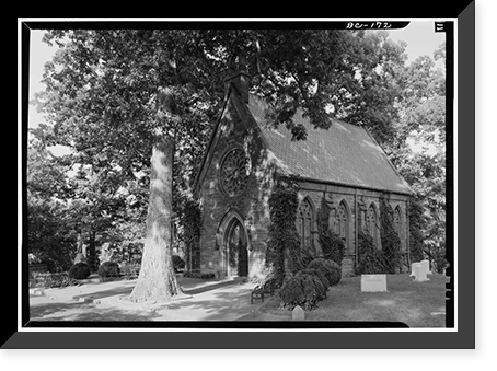 Historic Framed Print, Oak Hill Cemetery, Chapel, 3001 R Street Northwest, Northeast of gatehouse, Washington, District of Columbia, DC,  17-7/8" x 21-7/8"