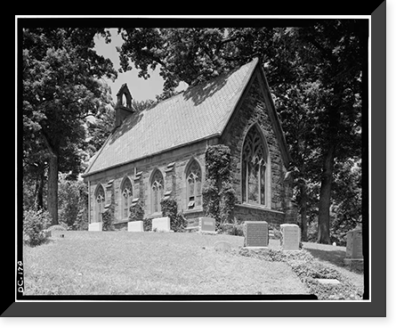 Historic Framed Print, Oak Hill Cemetery, Chapel, 3001 R Street Northwest, Northeast of gatehouse, Washington, District of Columbia, DC - 3,  17-7/8" x 21-7/8"