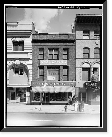Historic Framed Print, Brodt's Hat Factory, 423 Eleventh Street, Washington, District of Columbia, DC,  17-7/8" x 21-7/8"
