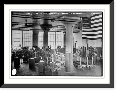 Women work on screw machines, Gen. Electric Co., Phila. Classic, Antique Print