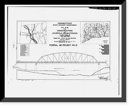 Gaylordsville Bridge, Spanning Housatonic River at U.S. Highway 7, New Milford, Litchfield County, CT - 17, Antique Print