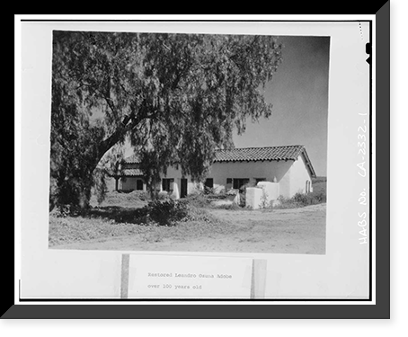 Historic Framed Print, Leandro Osuna House, Via de Santa Fe, Rancho Santa Fe, San Diego County, CA,  17-7/8" x 21-7/8"