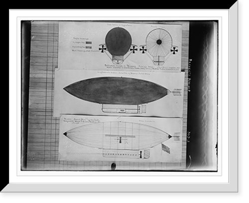 Historic Framed Print, Bliven's airship (blueprint),  17-7/8" x 21-7/8"