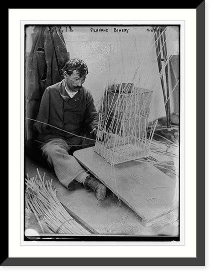 Historic Framed Print, Fernand Bihery making baskets, French School for Crippled soldiers,  17-7/8" x 21-7/8"
