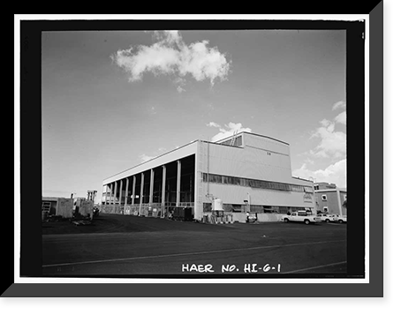 Historic Framed Print, Pearl Harbor Naval Shipyard, Building No. 58, Pearl Harbor Shipyard, South Corner of Avenue G &, Pearl Harbor, Honolulu County, HI,  17-7/8" x 21-7/8"