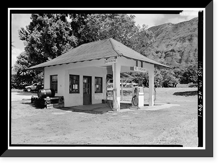 Historic Framed Print, Gas Station, Moloka'i Island, Kalaupapa, Kalawao County, HI,  17-7/8" x 21-7/8"