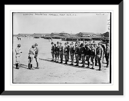 Historic Framed Print, Gen. Cole decorating marines, Paris Isl., S.C.,  17-7/8" x 21-7/8"