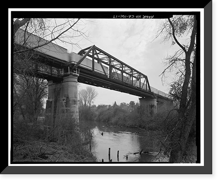 Historic Framed Print, Stanislaus River Bridge, Atchison, Topeka & Santa Fe Railway at Stanislaus, Riverbank vicinity, Stanislaus County, CA - 17,  17-7/8" x 21-7/8"