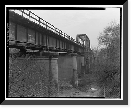Historic Framed Print, Stanislaus River Bridge, Atchison, Topeka & Santa Fe Railway at Stanislaus, Riverbank vicinity, Stanislaus County, CA - 18,  17-7/8" x 21-7/8"