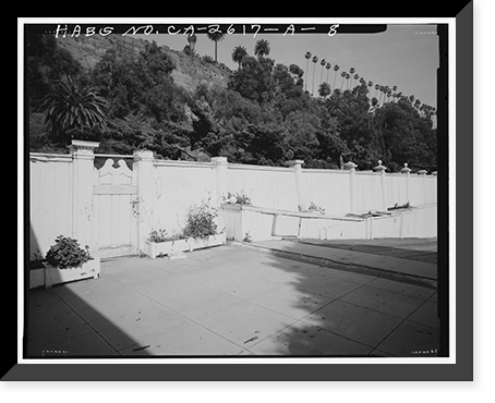 Historic Framed Print, Marion Davies Estate, Fence & Bulkhead, 415 Pacific Coast Highway, Santa Monica, Los Angeles County, CA - 8,  17-7/8" x 21-7/8"