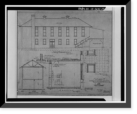 Historic Framed Print, Presidio of San Francisco, Letterman General Hospital, Building No. 12, Letterman Hospital Complex, Edie Road, San Francisco, San Francisco County, CA - 20,  17-7/8" x 21-7/8"