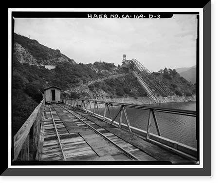 Historic Framed Print, Variable Angle Launcher Complex, Camera Car & Track, CA State Highway 39 at Morris Reservior, Azusa vicinity, Los Angeles County, CA - 3,  17-7/8" x 21-7/8"