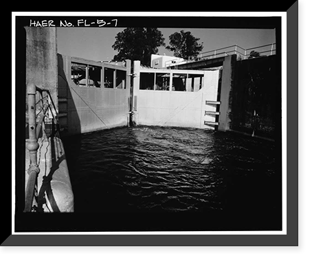 Historic Framed Print, Hurricane Gate Structure 4, Herbert Hoover Dike on Lake Okeechobee, Belle Glade, Palm Beach County, FL - 7,  17-7/8" x 21-7/8"