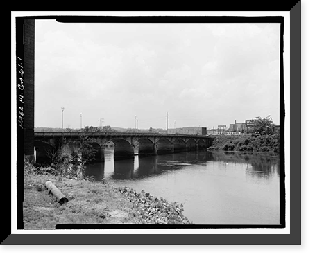 Historic Framed Print, Fourteenth Street Bridge, Spanning Chattahoochee River, Columbus, Muscogee County, GA,  17-7/8" x 21-7/8"
