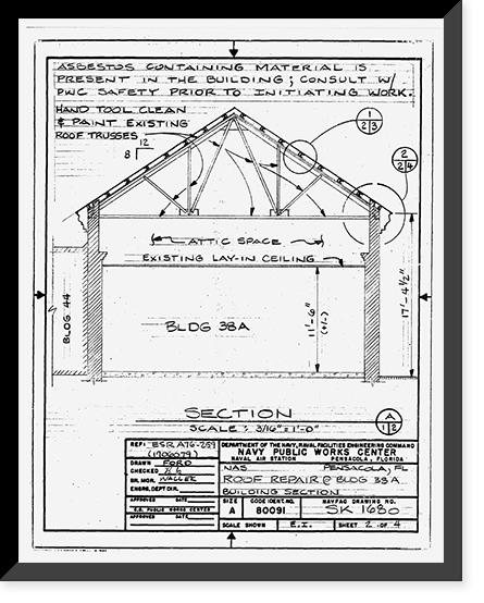 Historic Framed Print, U.S. Naval Air Station, Blacksmith Shop, South Avenue, Pensacola, Escambia County, FL - 16,  17-7/8" x 21-7/8"