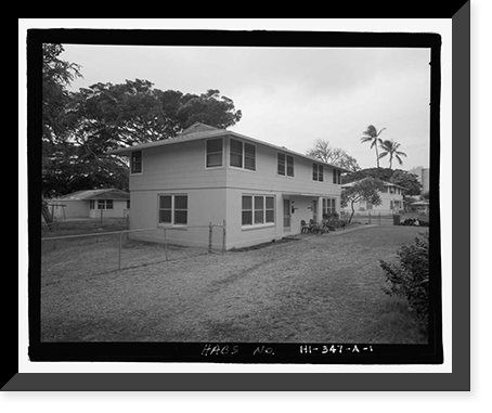Historic Framed Print, U.S. Naval Base, Pearl Harbor, Housing Area 1, Two-Story Duplex Type, Bounded by Kamehameha Highway, Plantation Drive, South Avenue, Pearl City, Honolulu County, HI,  17-7/8" x 21-7/8"