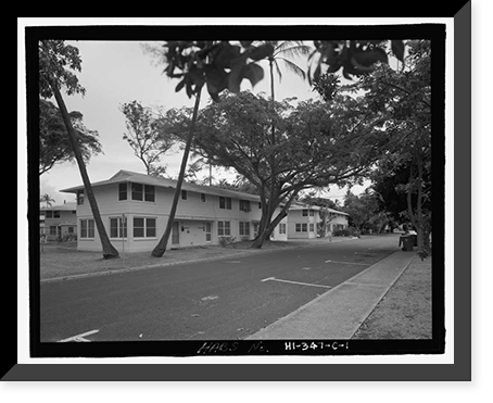 Historic Framed Print, U.S. Naval Base, Pearl Harbor, Housing Area 1, Fourplex Type, Bounded by Kamehameha Highway, Plantation Drive, South Avenue, Pearl City, Honolulu County, HI,  17-7/8" x 21-7/8"