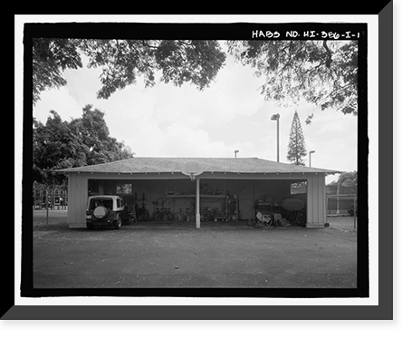 Historic Framed Print, U.S. Naval Base, Pearl Harbor, Naval Housing Area Hospital Point, Surgeons' Garage, Intersection of Service Road & driveway behind First Street, Pearl City, Honolulu County, HI,  17-7/8" x 21-7/8"