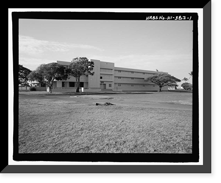 Historic Framed Print, U.S. Naval Base, Pearl Harbor, Bachelor Officers' Quarters, Saratoga Boulevard between Hancock Avenue & Yorktown Boulevard, Pearl City, Honolulu County, HI,  17-7/8" x 21-7/8"