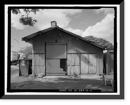 Historic Framed Print, Ewa Plantation Company Industrial Center, Building Covering Cane Car Repair Pit, Honouliuli Plain, near intersection of Renton Road & Park Row, Ewa, Honolulu County, HI - 2,  17-7/8" x 21-7/8"
